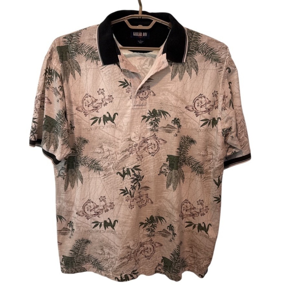 Keeler Bay Men's Tropical Print‎ Polo Shirt Size Large Short Sleeve Resortwear